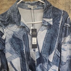 LFashion Nova Blue Denim Print Dress